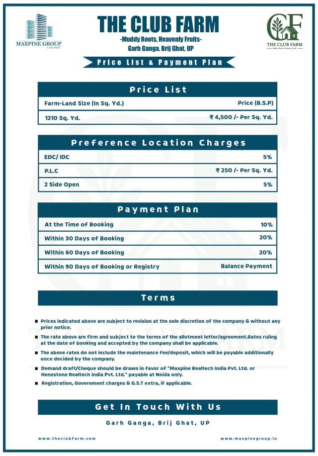 The Club Farm Price List